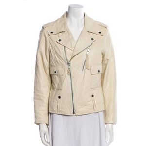 Nili Lotan Leather Zip up Biker Jacket Ivory Size XS